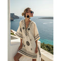 Bohemian Print V-Neck Loose Beach Dress, Summer Sun Protection