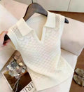 Summer Old Money Korean Sleeveless V-Neck Hollow-Out Shirt