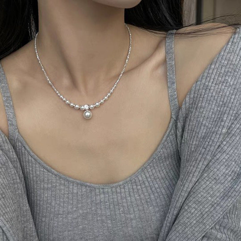 French Heart Pearl Necklace with Silver Accents - view 3