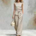 Spring-Summer Casual Sleeveless Belt Pants + Top 2-Piece Set