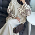 Ethnic Geometric Embroidered Long Sleeve Dress, Fashion Robe