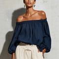 Casual Linen Cotton Lantern Sleeve Off-Shoulder Lantern Shirt