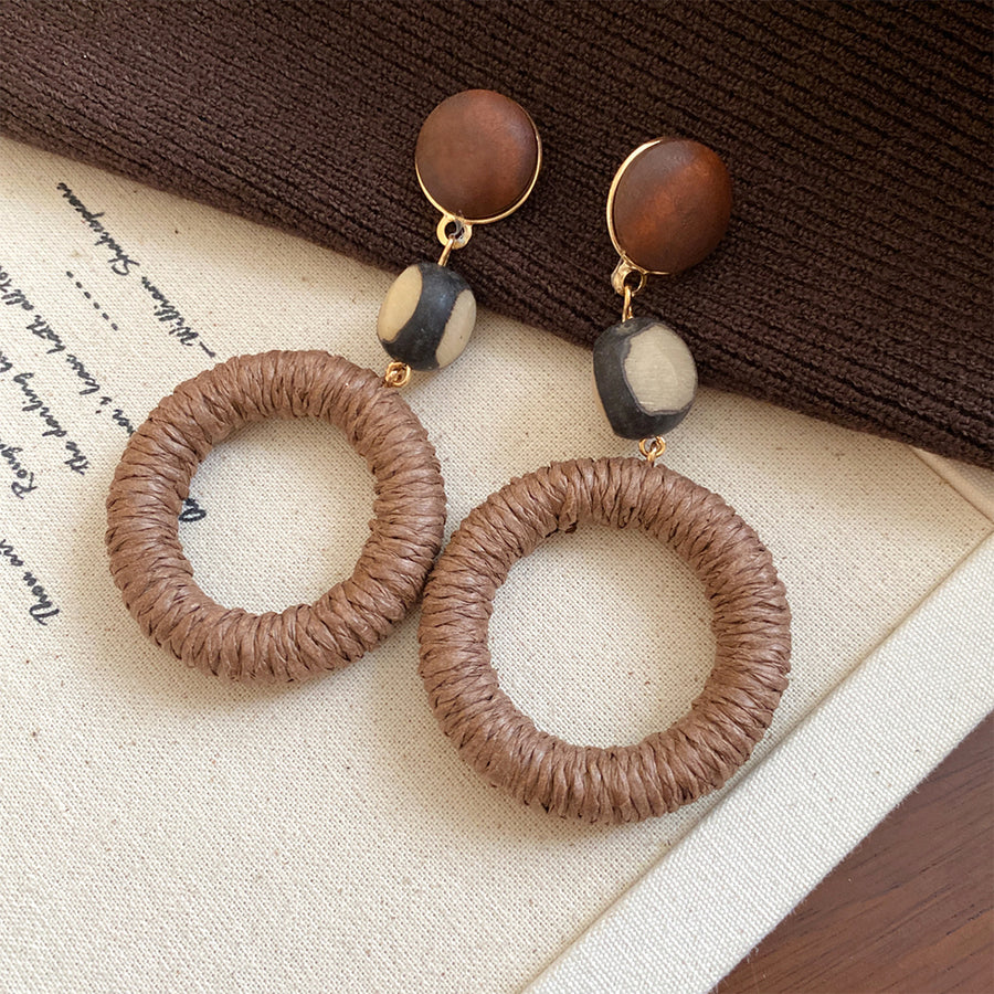 Vintage Round Wooden Drop Earrings - view 12