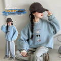 Girls' Milk Blue Puppy Embroidery Hoodie