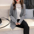 Women's Fashion Slimming Plus Size Wool V-Neck Knit Top + Sweater + Cardigan + Jacket - Gray