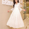Women's Summer Korean Vacation Lace V-Neck Waist-Tie Fitted Dress + Skirt 2026 - White