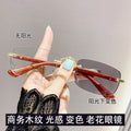 Wood Grain Light-Changing Anti-Blue Formal Rimless Presbyopia Glasses Tech Influencer Live Style No Rx Glasses Frame