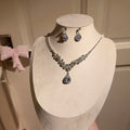 Banquet Luxury ~ Rhinestone Geometric Teardrop Stud Earring Necklace Set Fashionable Clavicle Chain Light Luxury Premium Necklace Women