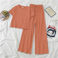 Summer Korean Casual Petite Short Sleeve Wide Leg Pants 2-Piece Set