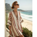 Bohemian Print V-Neck Loose Beach Dress, Summer Sun Protection