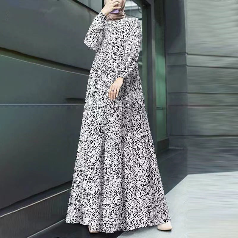 Women's Casual Comfortable Long Sleeve Polka Dot Loose Long Dress 2026 - White