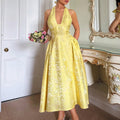 Retro Embossed Floral Pattern V-Neck Sleeveless Swing Dress