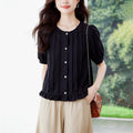 Summer Korean Fashion Short Sleeve Crew Neck Patchwork Lace Trim Shirt