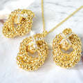 Western Hot Sale Style Overseas Simple Gold Beaded Linked Circle Pendant Premium Earrings Necklace Set Women