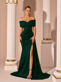 Women's Satin Mermaid Evening Gown - Slim Side Slit