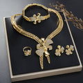 Dubai Overseas Fashionable Cutout Bow Pendant Necklace Bracelet Set Earrings Ring Southeast Asia Women Jewelry Set