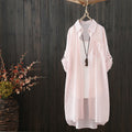 Women's Summer Fashion Versatile Striped Loose Mid-Length Long Cardigan + Sun-Protect - White