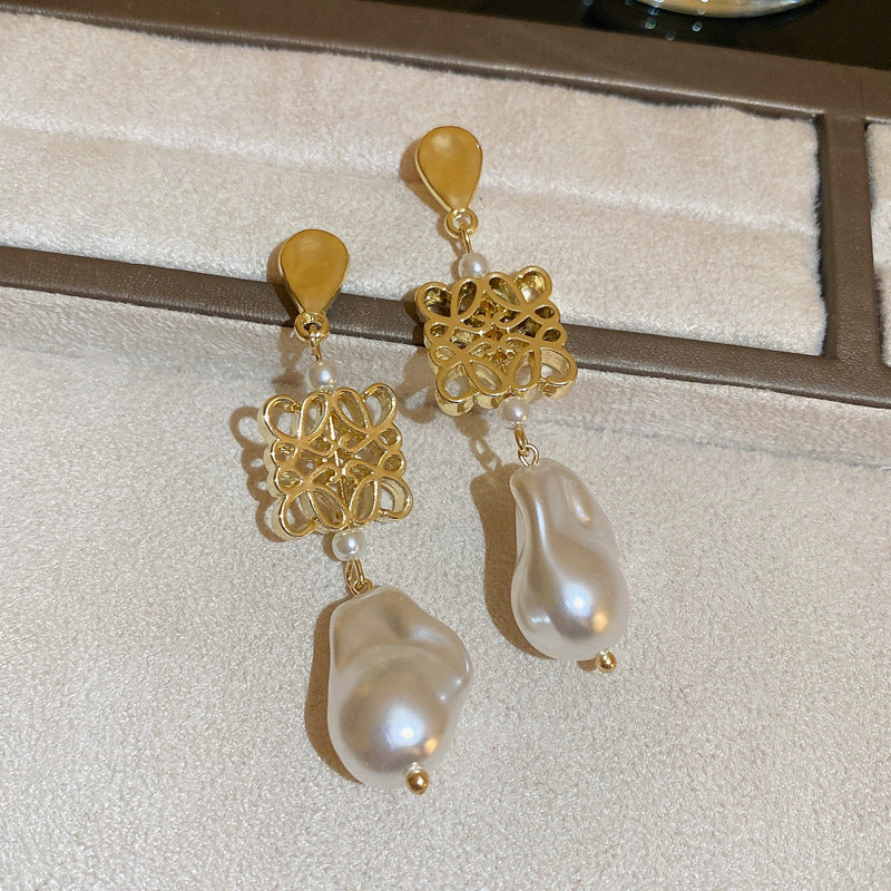 French Vintage Geometric Pearl Drop Earrings - view 7