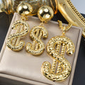 Western Hip-Hop With Money Flower Gold Plated Beautiful Gold No. Pendant Necklace Earrings Set INS Unisex Jewelry