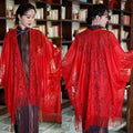 Women's Summer Ethnic Retro Chiffon Printed Lightweight Sun-Protection Top + Shawl + - Black