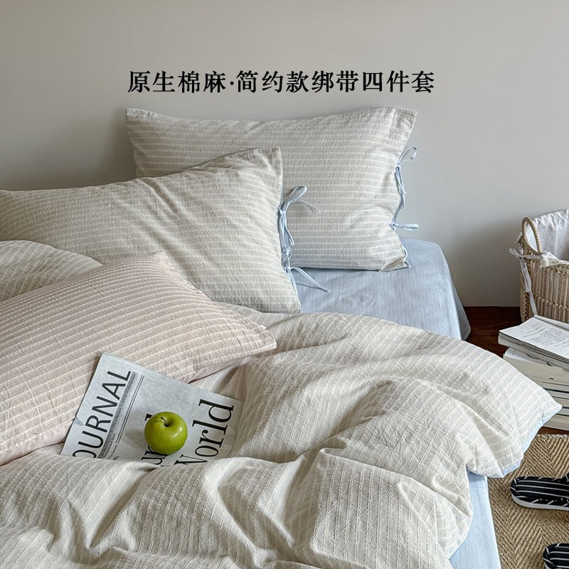 Light Pink Cotton-Linen 4-Piece Bedding Set - view 4