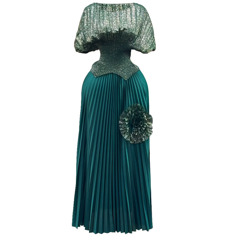 Slimming Plus Size Pleated Skirt + Long Skirt + Top 2-Piece Set