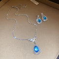 Monet Colorful Droplet Teardrop Color Gem Jewelry Set Light Luxury Niche Wedding Clavicle Chain Banquet Luxury Gathering Necklace