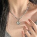 Western Fairy Baby Girl Navy Necklace Multi-Layer Crystal Cubic Zirconia Split Heart Pendant Neck Premium Chain Clavicle Chain N6354