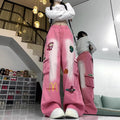 Workwear Slimming Embroidered High Waist Loose Wide Leg Pants + Pants