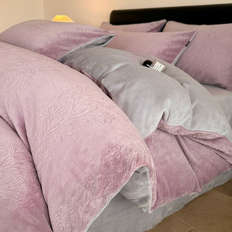Floral Talk Pink Milk Velvet 4-Piece Bedding Set - view 4