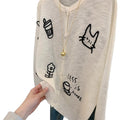 Women's Korean Unique Knit Printed Sun-Protection Lightweight Cardigan + Jacket + Top - Apricot