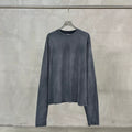 AR Men's Pure Cotton Washed Distressed Frayed Edge Loose Fit Crew Neck Long Sleeve T-Shirt