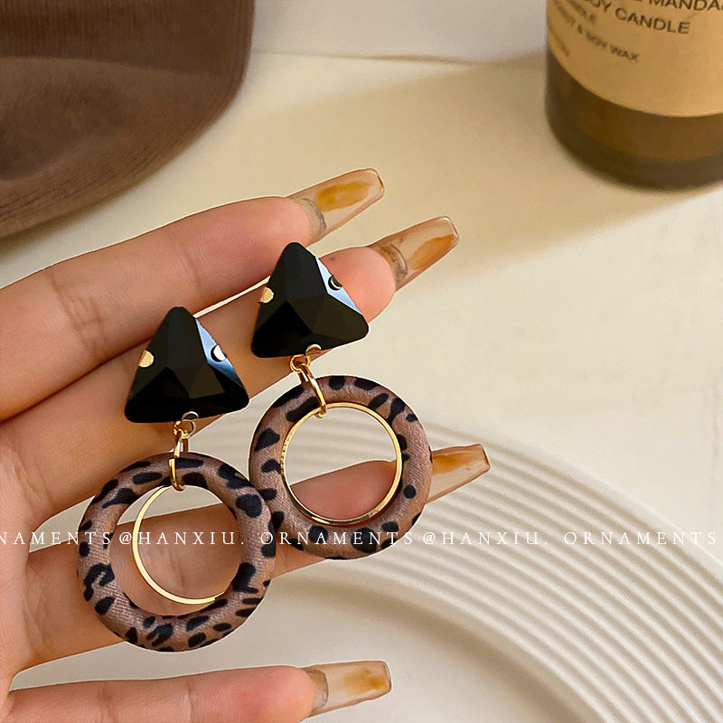 Leopard Print Heart Geometric Earrings - view 2