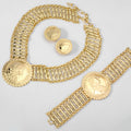 Middle East Accessory Gold Plated Necklace Earrings Set Bracelet Set Round Brand Portrait Pendant Slub Chain Women Jewelry