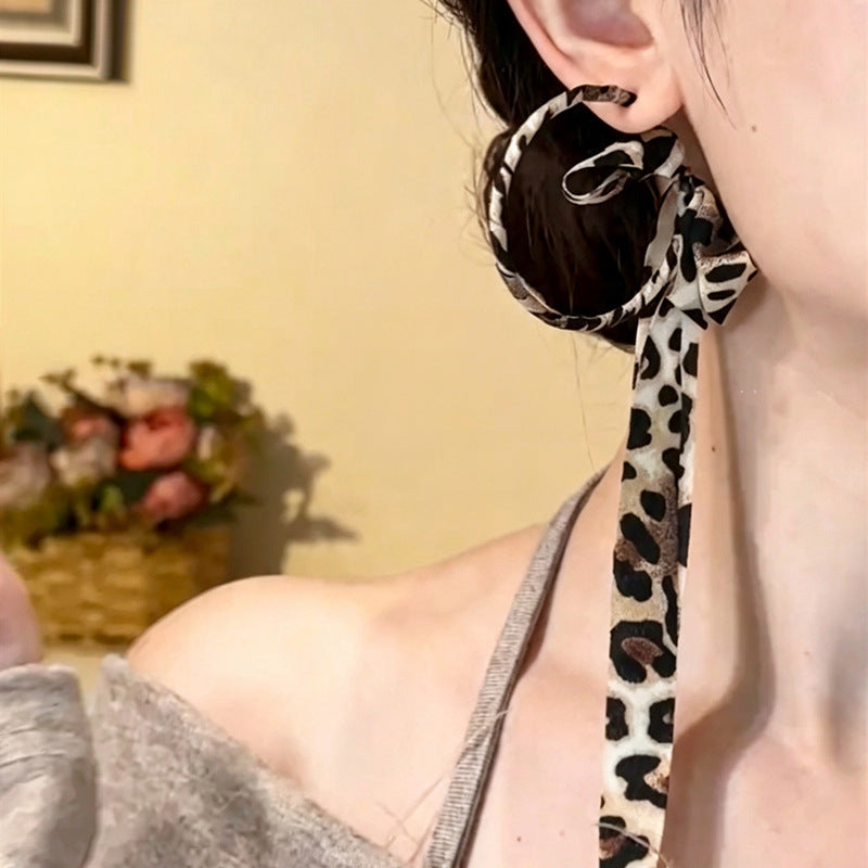 Oversized Leopard Print Bow Stud Earrings - view 2
