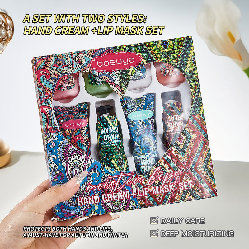 Hand Cream & Lip Mask Set - 8-Piece Travel Skincare Kit for Dry Skin