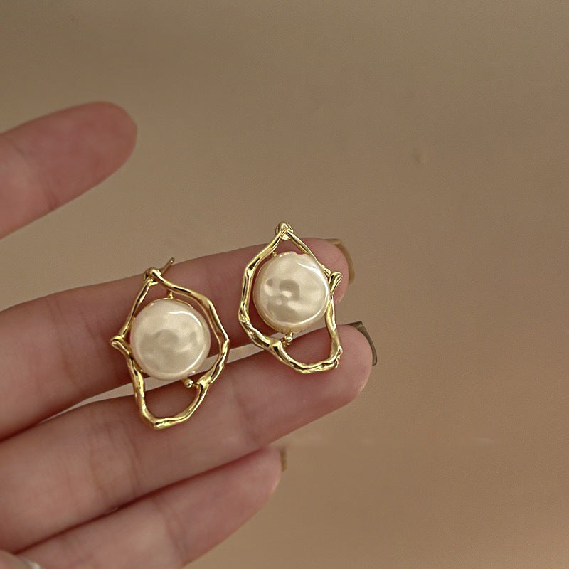 Silver-Post Round Geometric Metal Stud Earrings - view 11