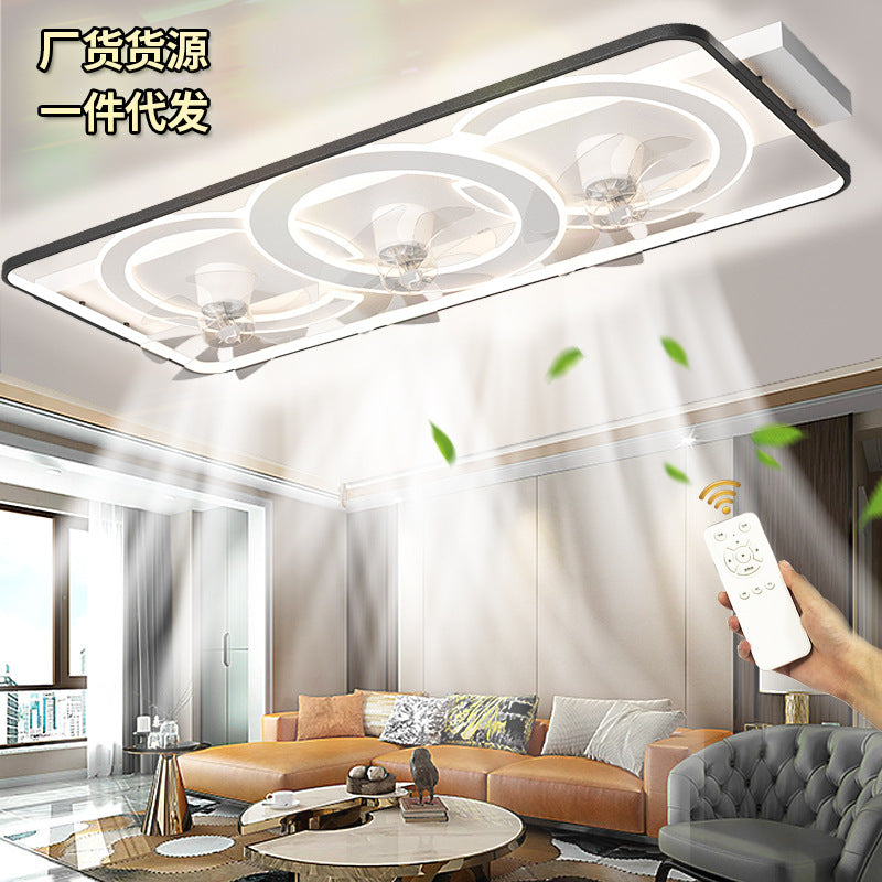 New living room lamp rectangular LED ceiling lamp with fan Nordic brightened intelligent voice control living room main lamp