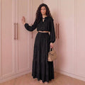 Fall Gentle Lantern Sleeve Crew Neck High Waist Fitted Shirt + Skirt Set