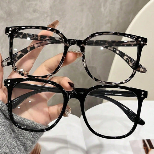 Stud Square Frame Glasses Women Overseas Bare Face Black Frame Blue-Light Glasses Student Fashionable Versatile Wear Jewelry Glasses Frame