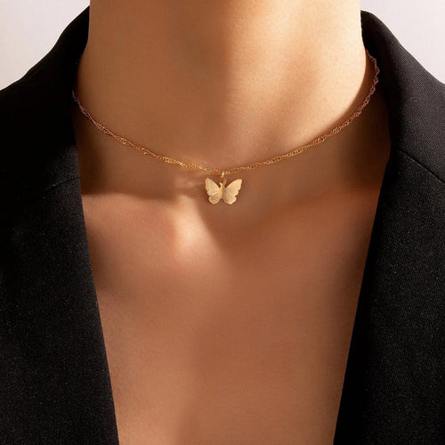 Overseas Simple Fashionable Accessory Alloy Butterfly Single Layer Necklace Geometric Animal Asymmetric Clavicle Chain Women N6243