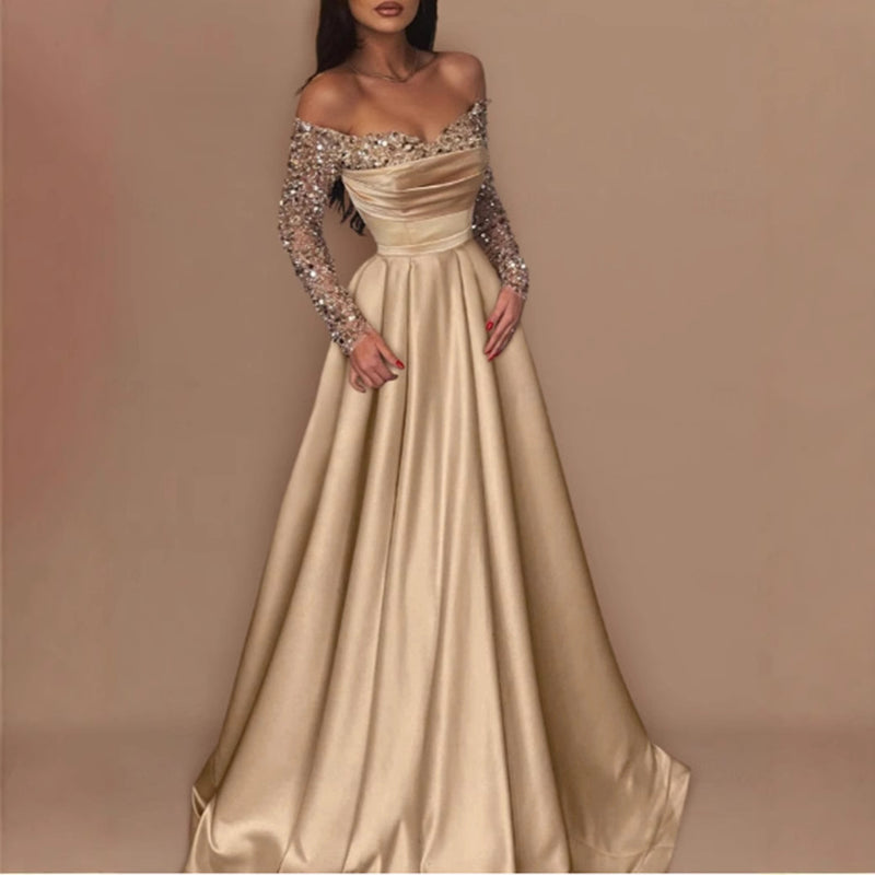 2026 Sequin Evening Gown for Women, Long Sleeve Formal Party Dress