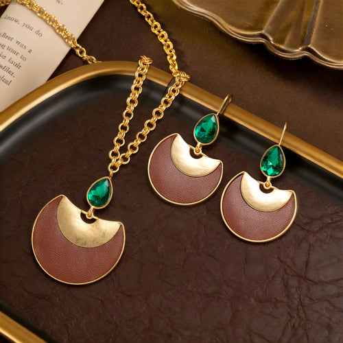 Vintage Rhinestone Leather Necklace Retro Simple Chinese Style Versatile Set Teardrop Geometric Simple Necklace