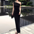 Off-Shoulder Sleeveless Slit Fitted Long Dress, Minimalist