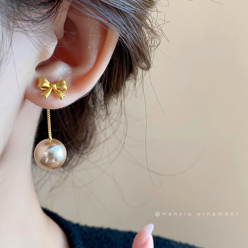 French Pearl Bow Two-Way Stud Earrings - view 3