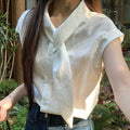 Summer Office French Mini Flutter Sleeve Short Sleeve Loose Shirt