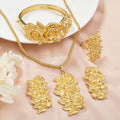 Overseas Export Western Metal Rose Flower Necklace Bracelet Set Earrings Ring Knot Wedding Middle East Women Banquet Set