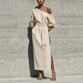 Elegant Slimming Tie-Front Waist-Tie Slit Dress