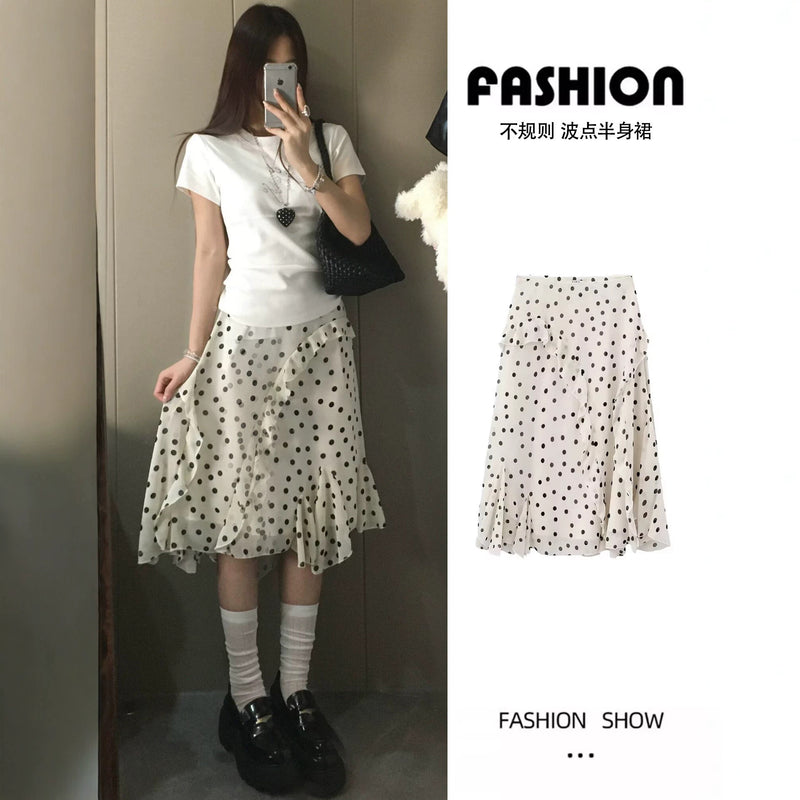 h1416 irregular polka dot cake short skirt for women in summer, thin a-line skirt for small people,