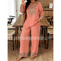 Women's Ethnic Long Sleeve Lace Trim Set 2026 | 2 Piece Outfit Set - White